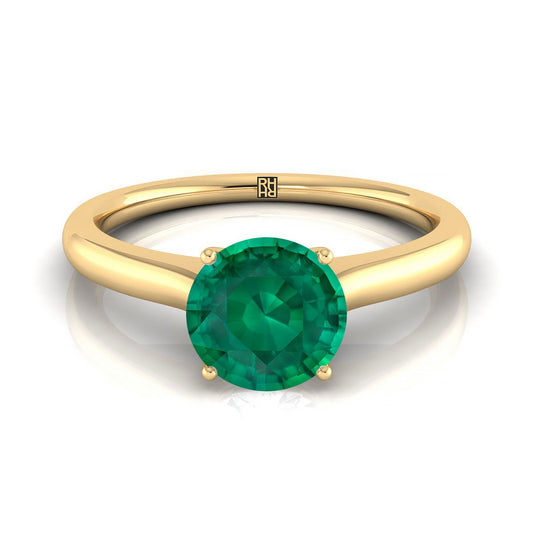 18K Yellow Gold Round Brilliant Cathedral Solitaire Surprise Secret Stone Engagement Ring