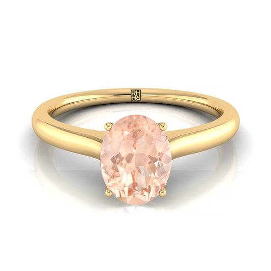 14K Yellow Gold Oval Cathedral Solitaire Surprise Secret Stone Engagement Ring