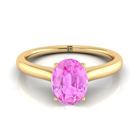 18K Yellow Gold Oval Cathedral Solitaire Surprise Secret Stone Engagement Ring