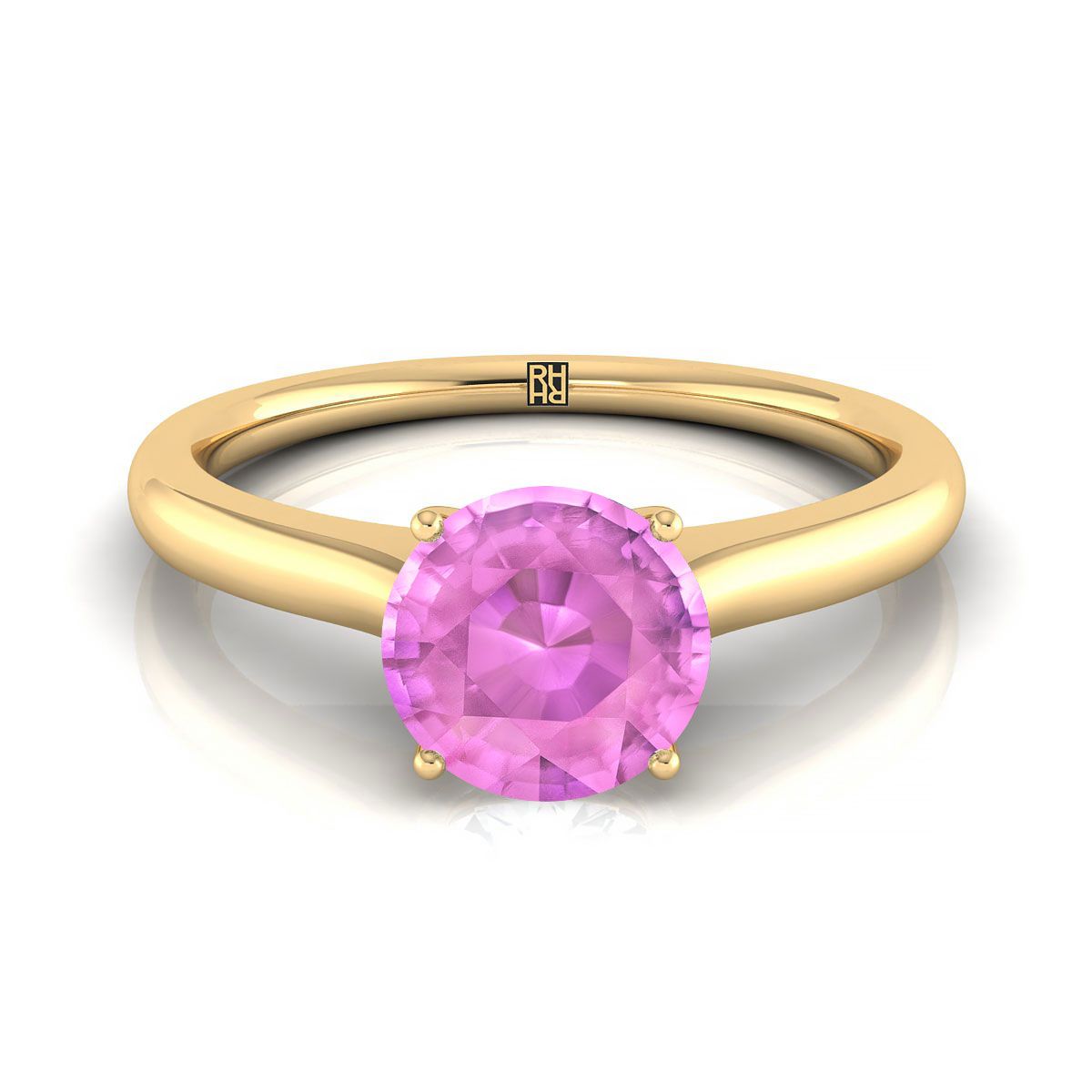 18K Yellow Gold Round Brilliant Cathedral Solitaire Surprise Secret Stone Engagement Ring