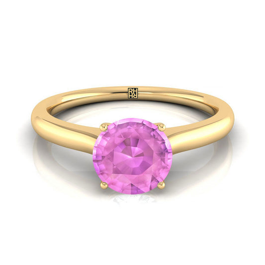 18K Yellow Gold Round Brilliant Cathedral Solitaire Surprise Secret Stone Engagement Ring