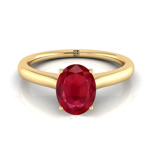 14K Yellow Gold Oval Cathedral Solitaire Surprise Secret Stone Engagement Ring