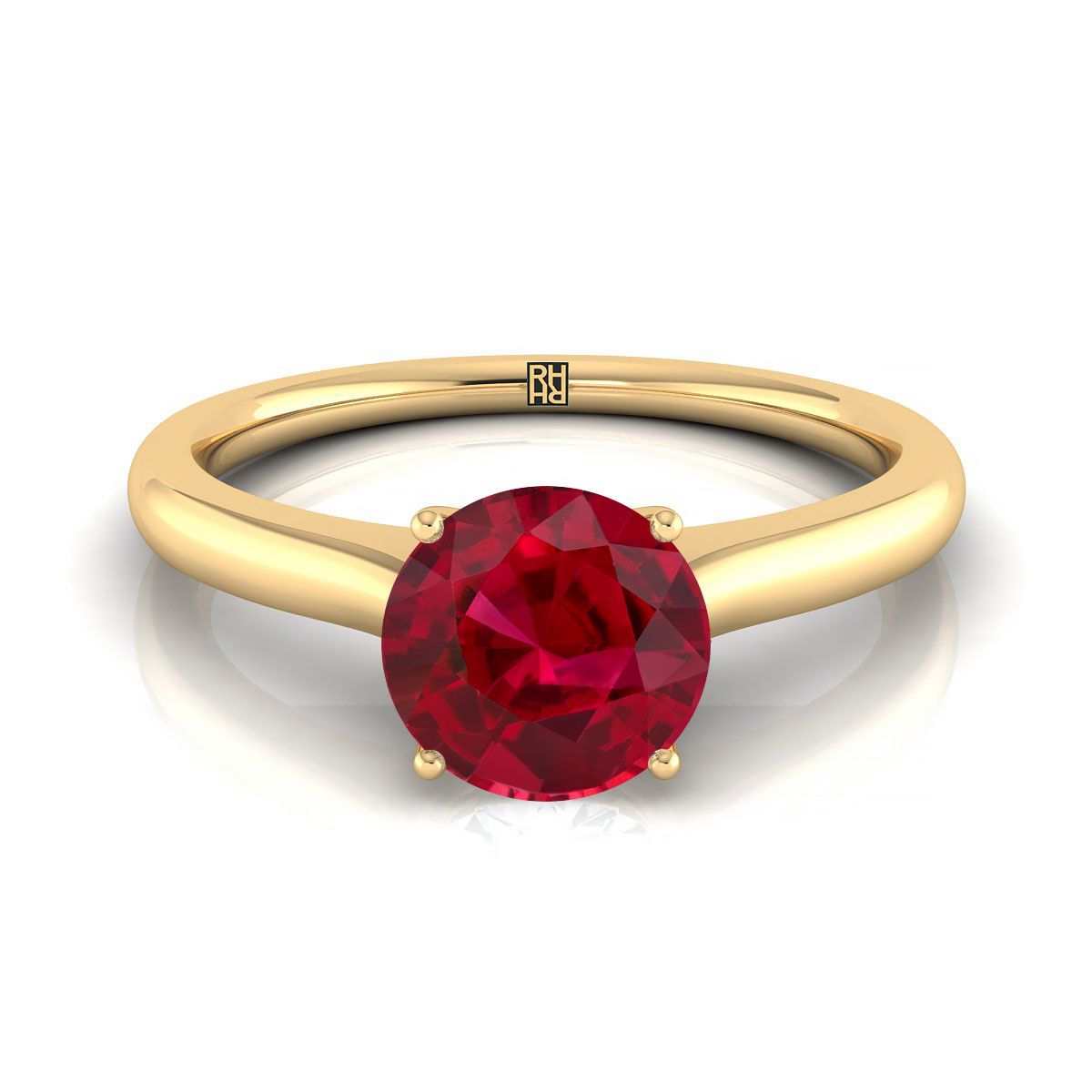 14K Yellow Gold Round Brilliant Cathedral Solitaire Surprise Secret Stone Engagement Ring