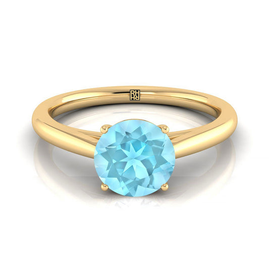 18K Yellow Gold Round Brilliant Rounded Comfort Fit Secret Stone Solitaire Engagement Ring