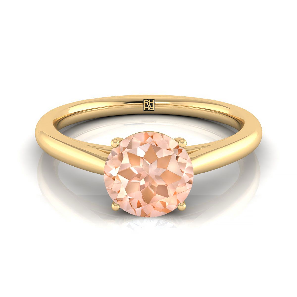 14K Yellow Gold Round Brilliant Rounded Comfort Fit Secret Stone Solitaire Engagement Ring